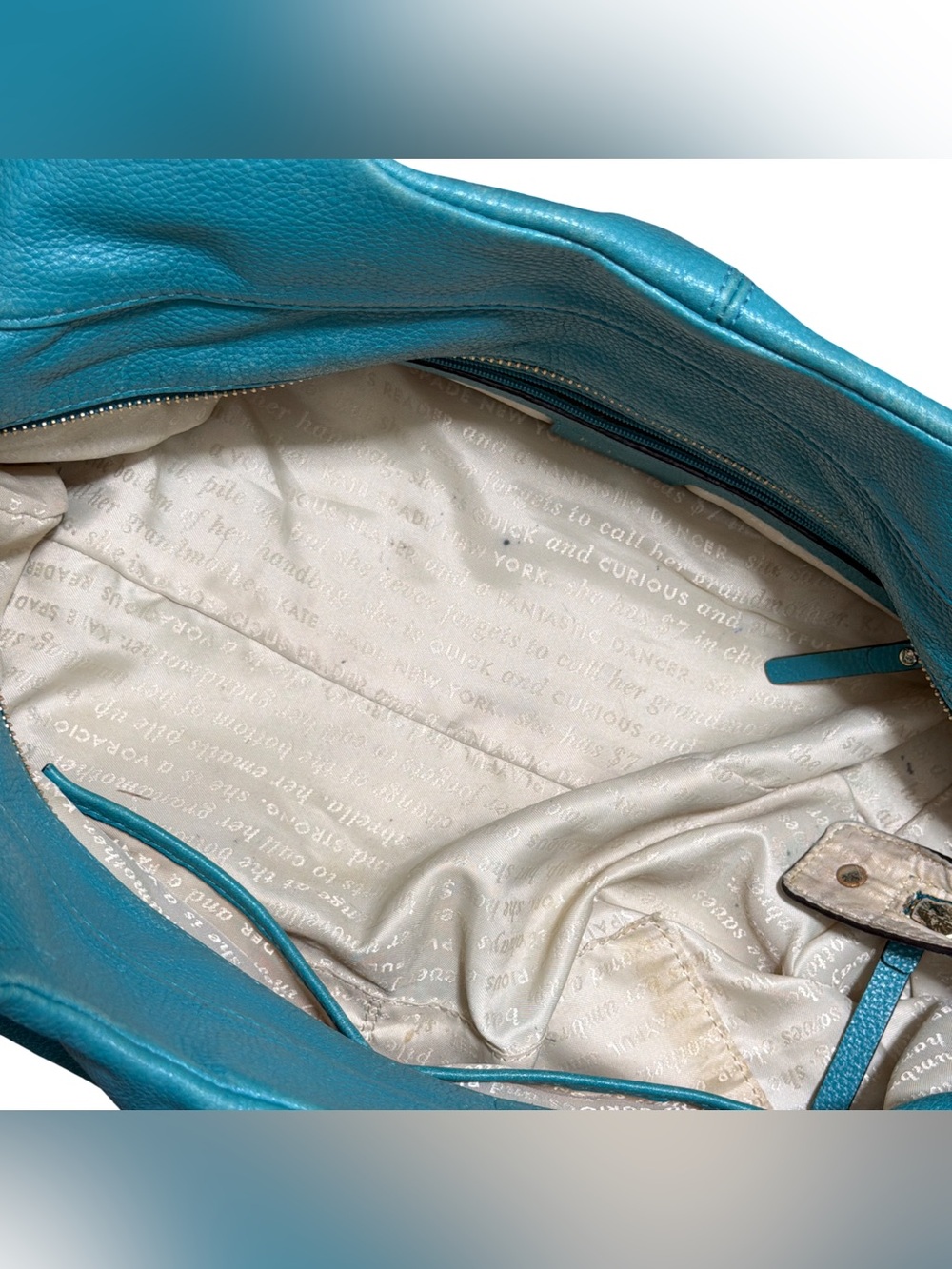 Kate Spade โข Stevie Leather Hobo Shoulder Bag Turquoise Blue Tassels - Picture 12 of 15